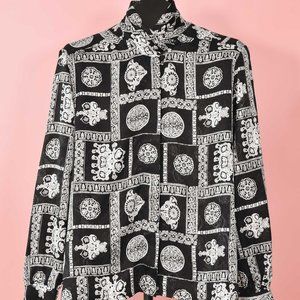 Vintage Black Silky Handkerchief Print Shirt